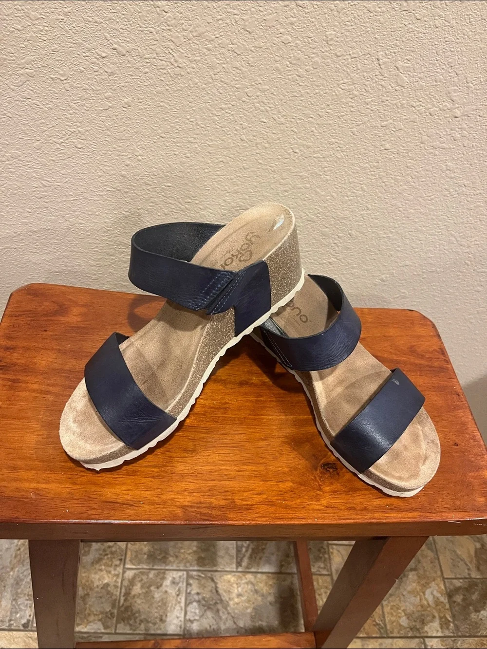 Women's Navy Double-Strap Wedge Sandals by Vionic